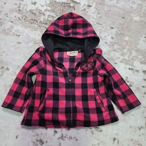 VTG Carter's Watch the Wear Pink Buffalo Plaid Fleece Hoodie Ski Club Patch 90s